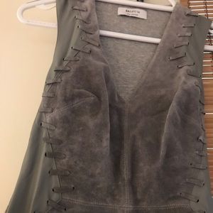 Leather and suede gray top